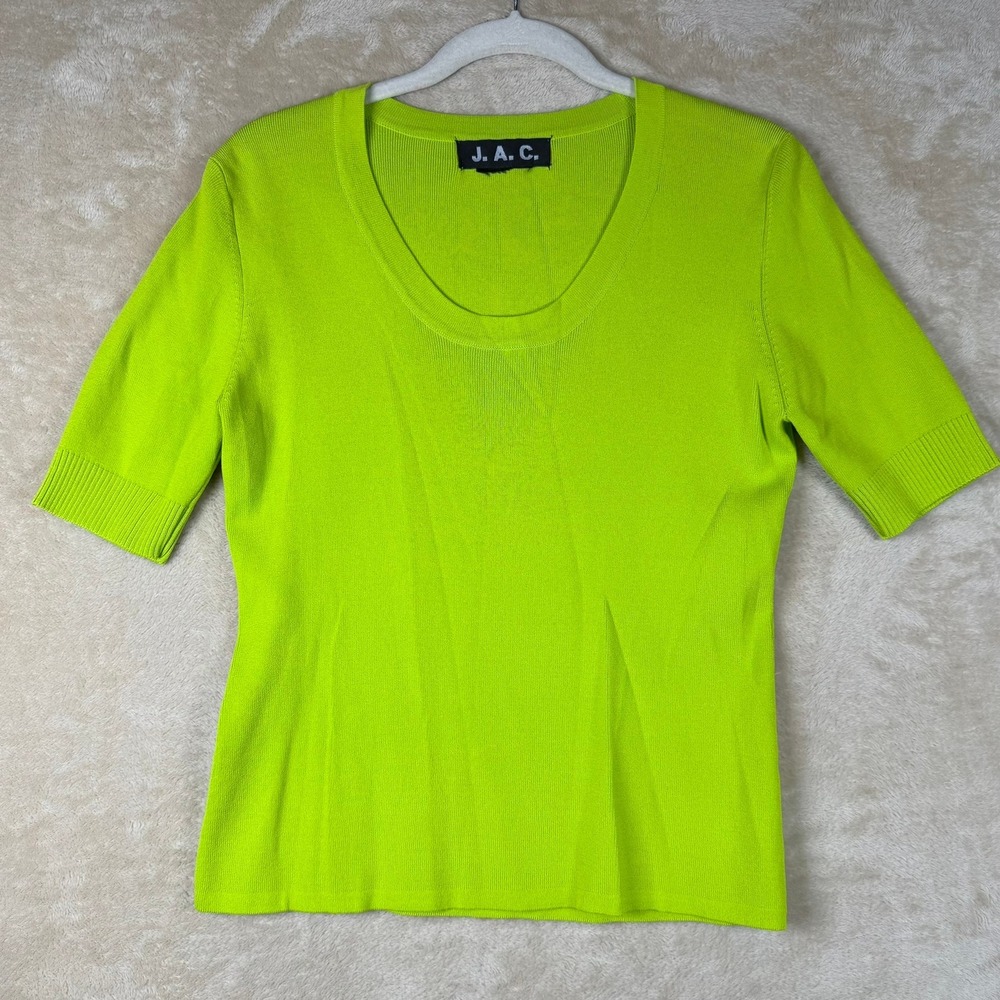 J.A.C. Womens Size S Lime Green Scoop Neck Short Sleeve Knit Top Bold Bright